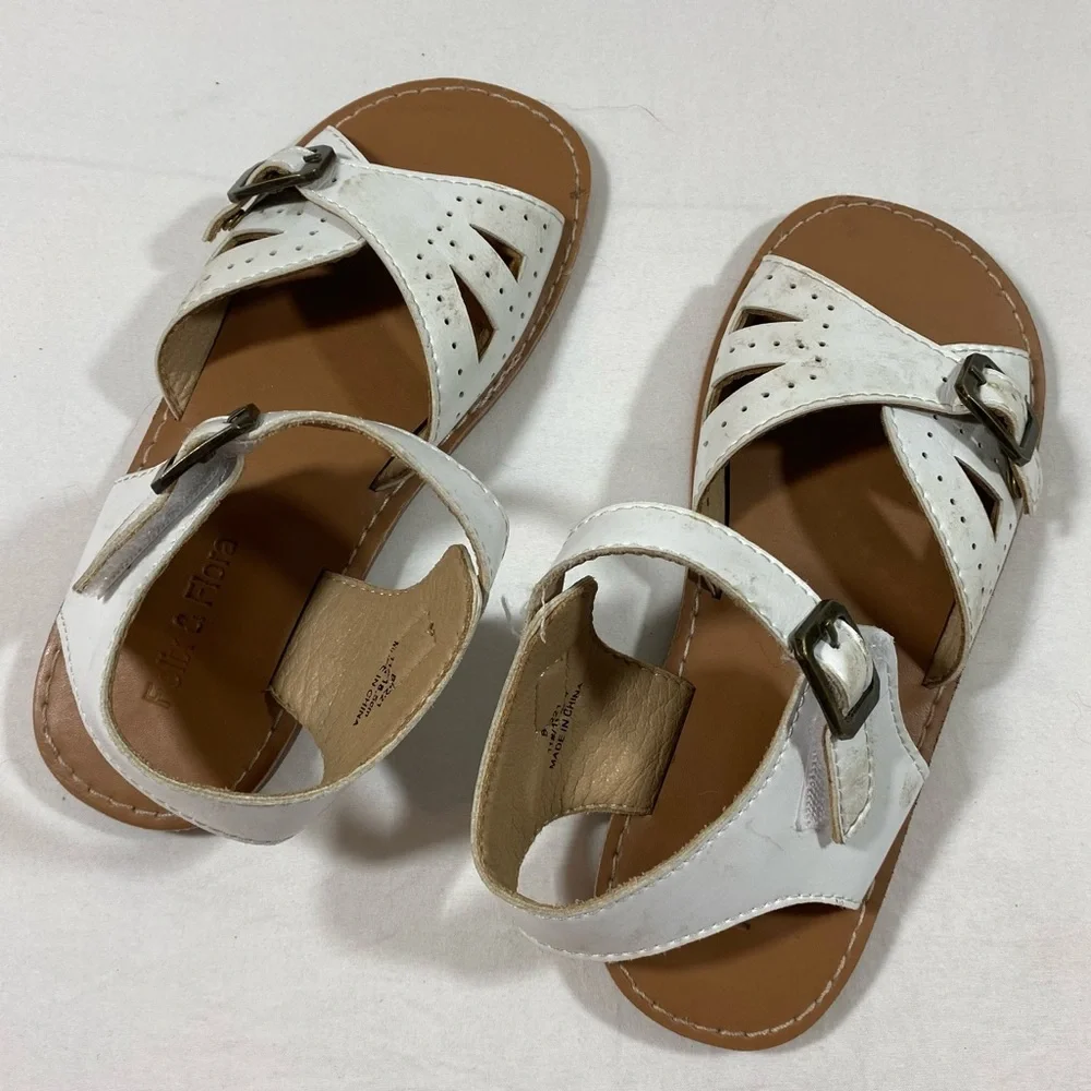 Leather White Strappy Sandals Size 11 Girls Velcro strap Sandals